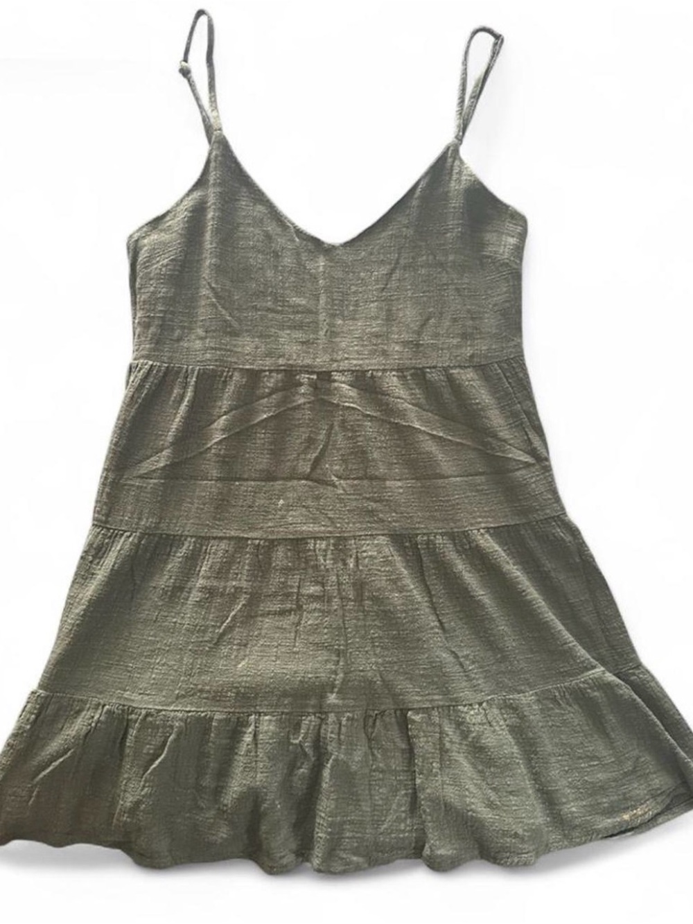 Olive Green Tiered Mini Dress with Spaghetti Straps